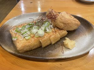 Fried tofu (modified to be vegan).  at Shibata Restaurant in Myoko