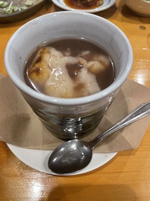 Oshiruko (red bean mochi soup).  at Shibata Restaurant in Myoko