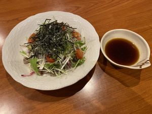 Mizuna and soba salad at Shibata Restaurant in Myoko