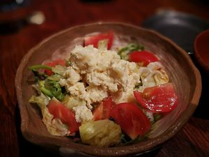 salad with smashed potatoes- my favorite dish at Megumi in Osaka