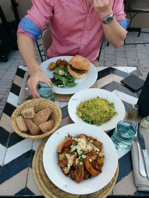 I had vegan tajine and vegan couscous to share. They always serve you bread with your meal at NOMAD in Marrakech