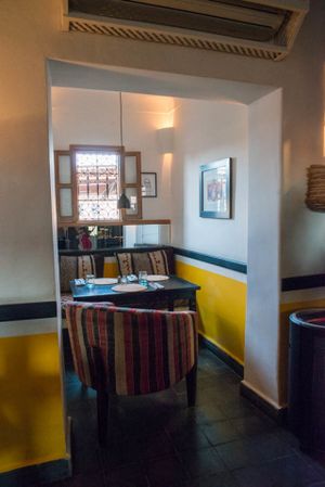 Seating area downstairs at NOMAD in Marrakech