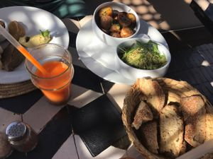 side dish of roasted potatoes and couscous  at NOMAD in Marrakech