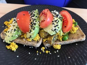 gluten free scramble tofu on toast at The Origin in Christchurch