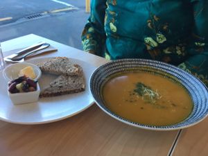 kumara and lemongrass soup at The Origin in Christchurch