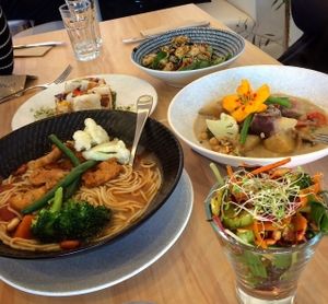 Noodle soup, curry, gnocchi and crispy rolls! at The Origin in Christchurch