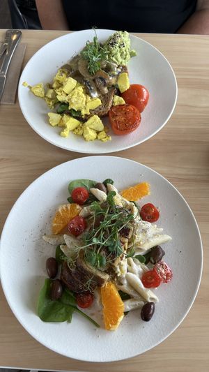 Cashew penne and big breakfast with creamy mushroom  at The Origin in Christchurch