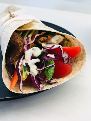 Wrap with fresh salad, kale pesto, vegan mayo & mushroom protein at The Origin in Christchurch