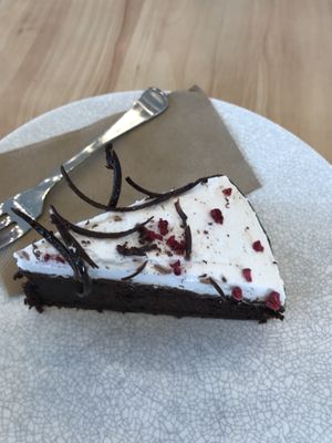 Vegan chocolate cake at The Origin in Christchurch