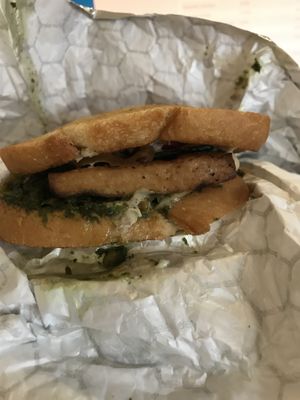 Flame-grilled tofu sandwich🤍 I had a feeling this sandwich was gonna be great AND IT WAS!!!! The pesto, the sauce—YAS. Everything I wanted it to be    at Citizen Eatery in Austin