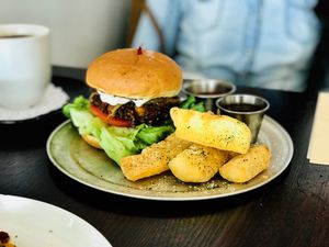 Vegan Assam Burger (Indian Spiced Chickpea Burger) at Citizen Eatery in Austin