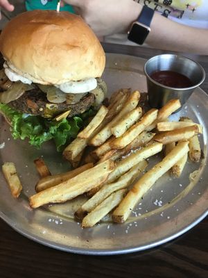 Hatch Chili Burger with Fries at Citizen Eatery in Austin