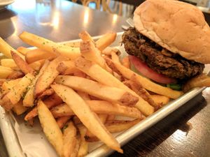 Citizen Burger with fries at Citizen Eatery in Austin