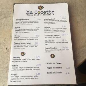 Food menu at Ma Cocotte in Corfu