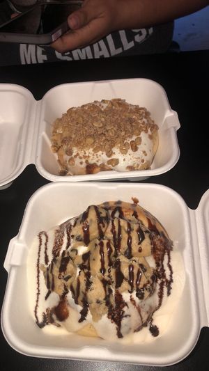 Banana roll(top) cookie dough roll(bottom) at Cinnaholic in Brea