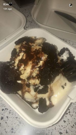 Cookie dough, brownie, chocolate sauce toppings  at Cinnaholic in Brea