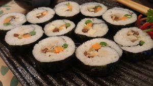 com cuốn rộng biển / kimbap (rice and veg rolled in seaweed) at Ngo Vegetarian in Ho Chi Minh City