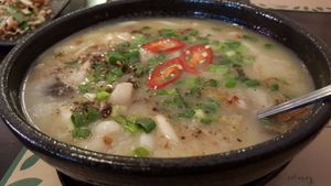 rice porridge (served in combo with a salad) at Ngo Vegetarian in Ho Chi Minh City