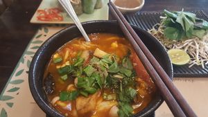 bun rieu (crab and tomato soup with vermicelli)  at Ngo Vegetarian in Ho Chi Minh City