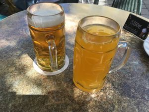 Bière locale et maracuja juice (fruit de la passion) at Kraftraum in Bayreuth