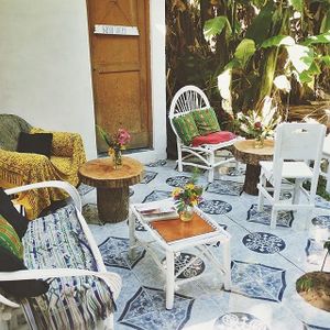 Garden area at Medicine Foods in San Marcos La Laguna