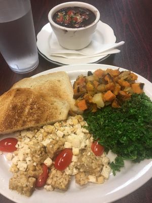 Vegan platter with black beans at Abeja's House Cafe in Asheville