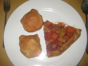 Raviolo and salted cake at Un'Altra Idea in Bologna