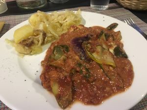 Zucchini Parmigiana and potato with sauerkraut 30/05/18 at Un'Altra Idea in Bologna