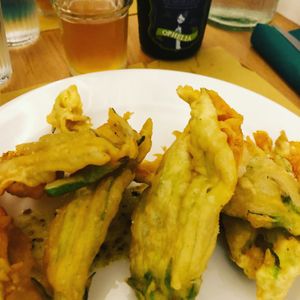 Fried pumpkin flowers   at Un'Altra Idea in Bologna