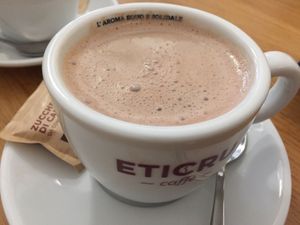 Hot chocolate with almond milk at Un'Altra Idea in Bologna