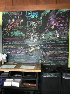 Side menu with food and specials at Living Vine Organic Cafe in Fort Myers