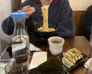 Gyoza, noodles, green tea  at Mr. Ramen San in Melbourne