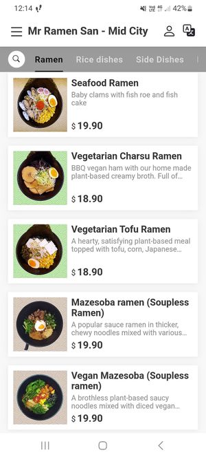 Vegetarian and vegan ramen options. at Mr. Ramen San in Melbourne