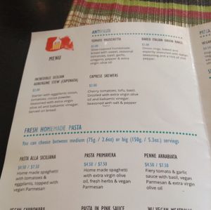 Menu at La Pasta in Siem Reap