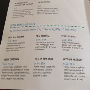 Menu at La Pasta in Siem Reap