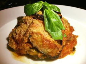 Eggplant parmigiana - deliciously rich and all vegan at La Pasta in Siem Reap