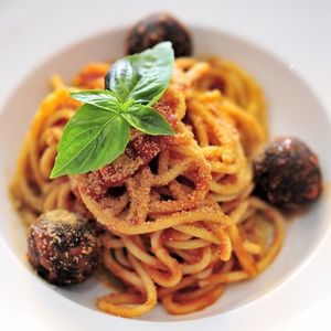 Spaghetti w/ Vegan Meatballs at La Pasta in Siem Reap