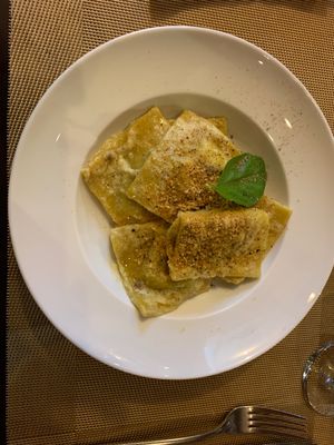 Mushroom ravioli - vegan and amazinf at La Pasta in Siem Reap
