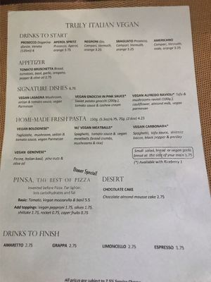 Vegan menu  at La Pasta in Siem Reap