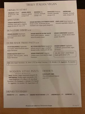 Vegan menu at La Pasta in Siem Reap