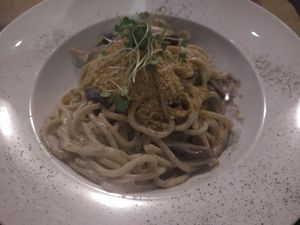Vegan carbonara at La Pasta in Siem Reap