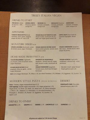 menu at La Pasta in Siem Reap