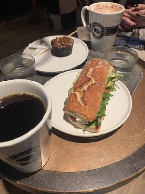 Vegan avocado sandwich with vegan feta (DKK 59), Vegan Pecan Muffin (DKK 35)   at Espresso House - Vesterbrogade in Copenhagen
