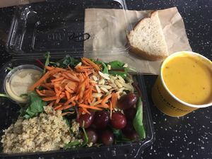 Superfoods Salad, and Curry Soup with bread at DEN - Modern Market - TC in Denver