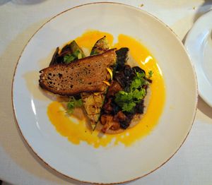 Oven baked zucchini, sauce with mushrooms & Swedish jalapeño  at Vaxthuset in Stockholm