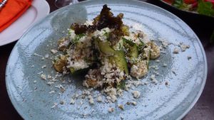 Cucumber, horseradish, deep-fried seaweed and buckwheat at Vaxthuset in Stockholm
