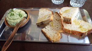 bread and hummus dip at Vaxthuset in Stockholm