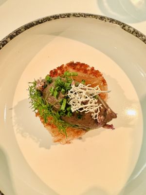  I think this was a potato cake type thing. It had truffle paste on top and crunchy, sweet lichen. at Vaxthuset in Stockholm