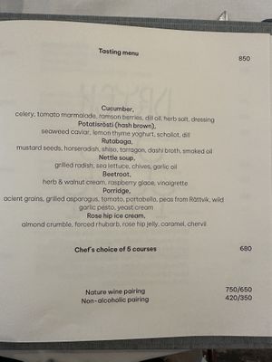 Our menu  at Vaxthuset in Stockholm