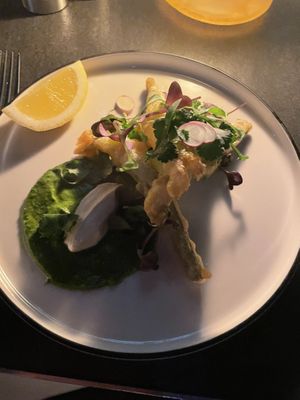 Tempura zucchini flower  at Cafe Sydney in Sydney